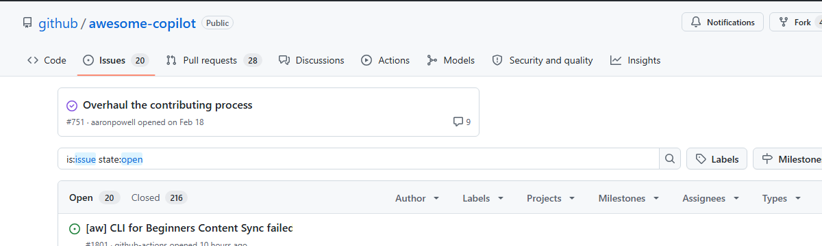 Issues list without labels
